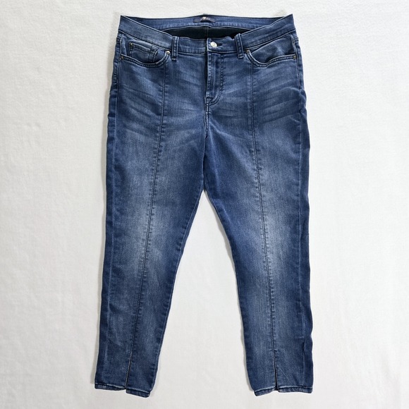 7 For All Mankind Jeans Womens 34-Actual Size Stretch Blue Denim Ankle Slit - Picture 1 of 16